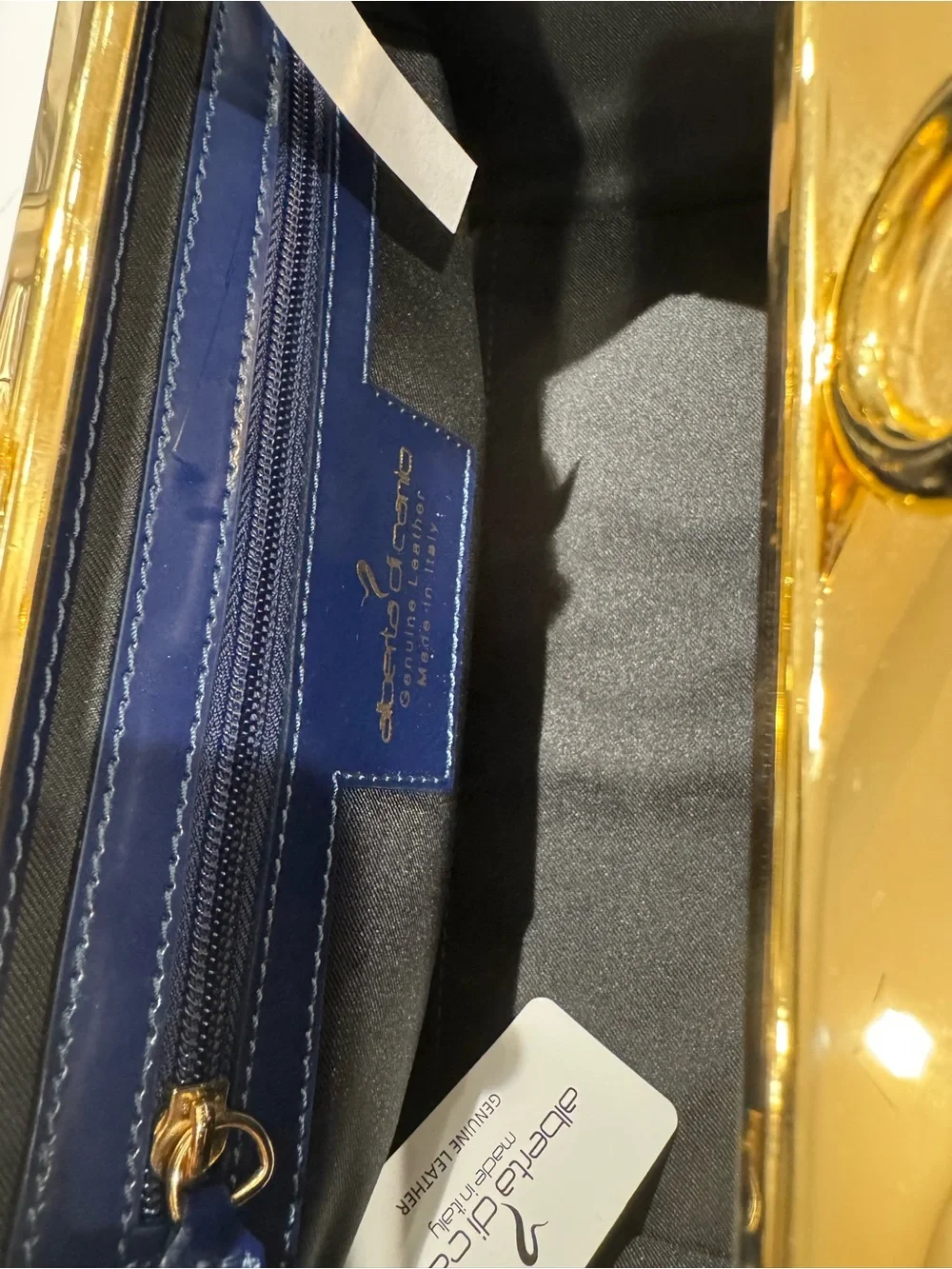 Alberta Di Canio Navy Blue Leather Satchel with Gold Hardware